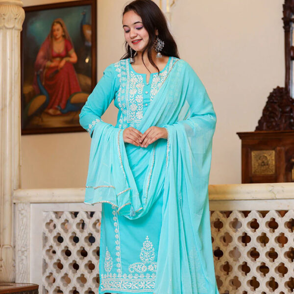 Turquoise Chikankari Kurta Set