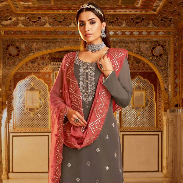 Grey Colour Georgette Fabric Women Salwar Suit